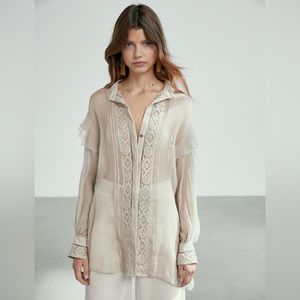 Massimo Dutti Limited Edition 100% silk embroidered shirt